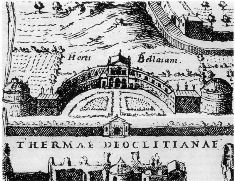 Horti Bellaiani. Dettaglio dalla pianta di Roma del 1577 redatta da Étienne Dupérac