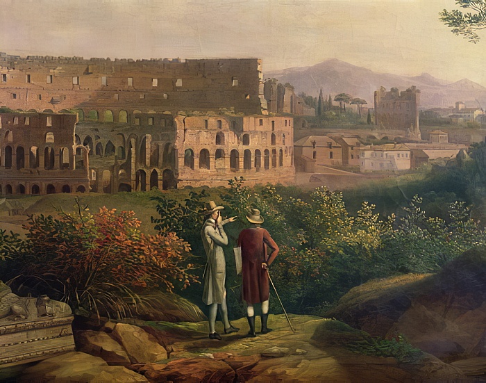 Jacob Philippe Hackert, Johann Wolfgang von Goethe in visita al Colosseo, circa 1790 (collezione privata)