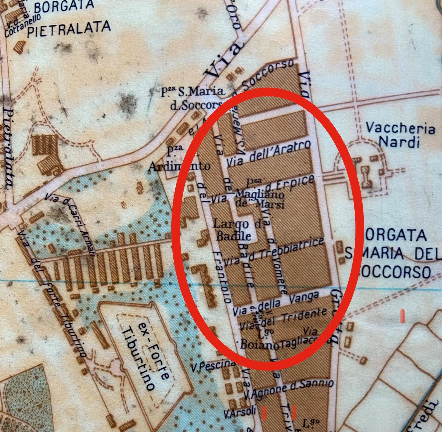 Largo Badile e le via circostanti nella Carta "Roma 1960", Guida Monaci