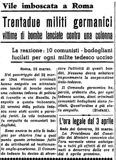 Fonte: Il Messaggero, 25 marzo 1944