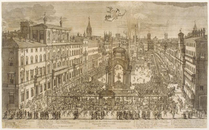 Museo di Roma, Festa della Resurrezione in Piazza Navona con gli apparati di Carlo Rainaldi e Johann Paul Schor, 1650 (incisore Dominique Barrière)