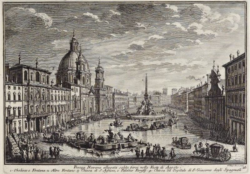 Giuseppe Vasi, Piazza Navona allagata, 1752 [Fonte: Internet Archive, https://archive.org/details/gri_33125009354925/page/n159/mode/2up/search/piazza+navona]