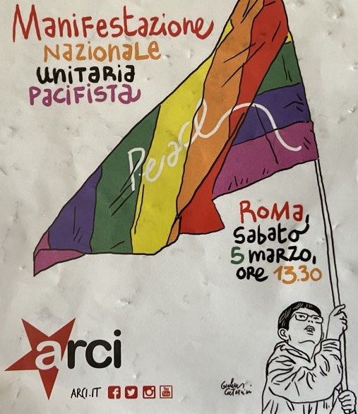 Arci, sticker realizzato in occasione della Manifestazione nazionale unitaria pacifista svoltasi a Roma il 5 marzo 2022