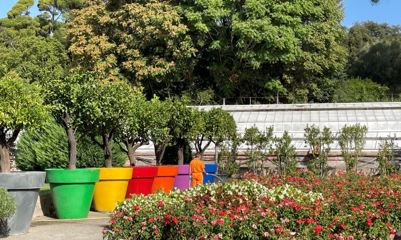 Semenzaio di San Sisto, vasi colorati utilizzati durante il Gay Pride romano [Foto: Associazione culturale GoTellGo / Maria Teresa Natale, CC BY NC SA]