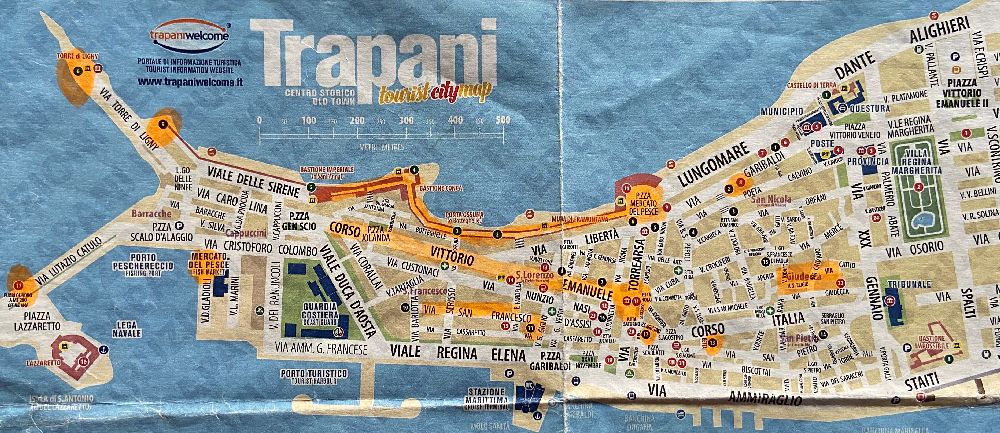 Mappa di Trapani con itinerario evidenziato [Foto: Maria Teresa Natale, CC BY NC SA]