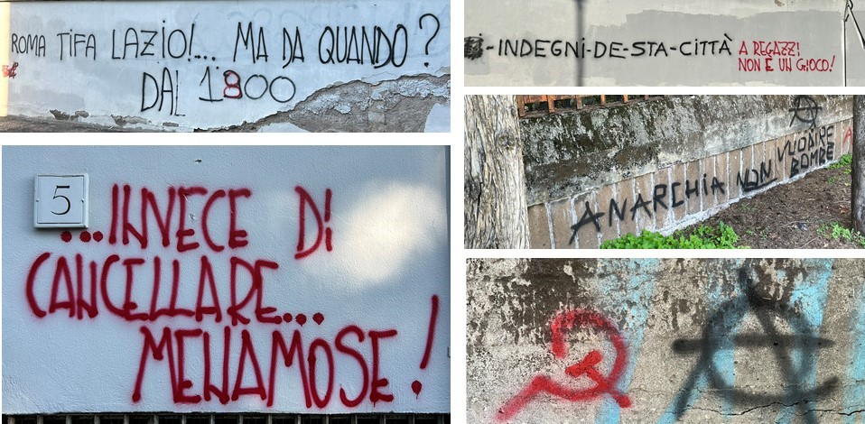 Scritte sui muri a Torre Spaccata [Foto: Maria Teresa Natale, CC BY NC SA]