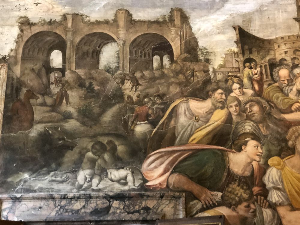 <span style="font-size: 8pt;">Roma, Villa Farnesina. Giovanni Antonio Bazzi, detto il Sodoma, Alessandro che doma Bucefalo, particolare, 1519. Sullo sfondo è raffigurata la Basilica di Massenzio con due delle otto colonne della navata centrale ancora in piedi.  [Foto: Maria Teresa Natale, CC BY-NC-SA]</span>