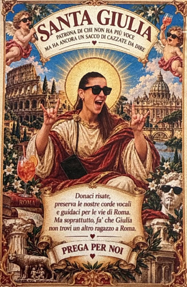 Sticker di Santa Giulia con occhiali scuri, aureola e gesto delle corna